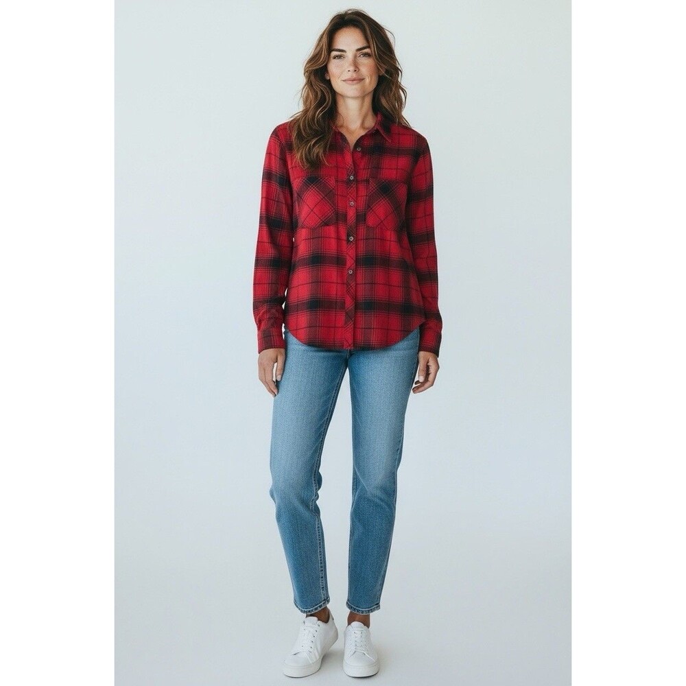 Abercrombie & Fitch Top L Light Flannel Red/black Plaid 90’s Grunge Cabincore